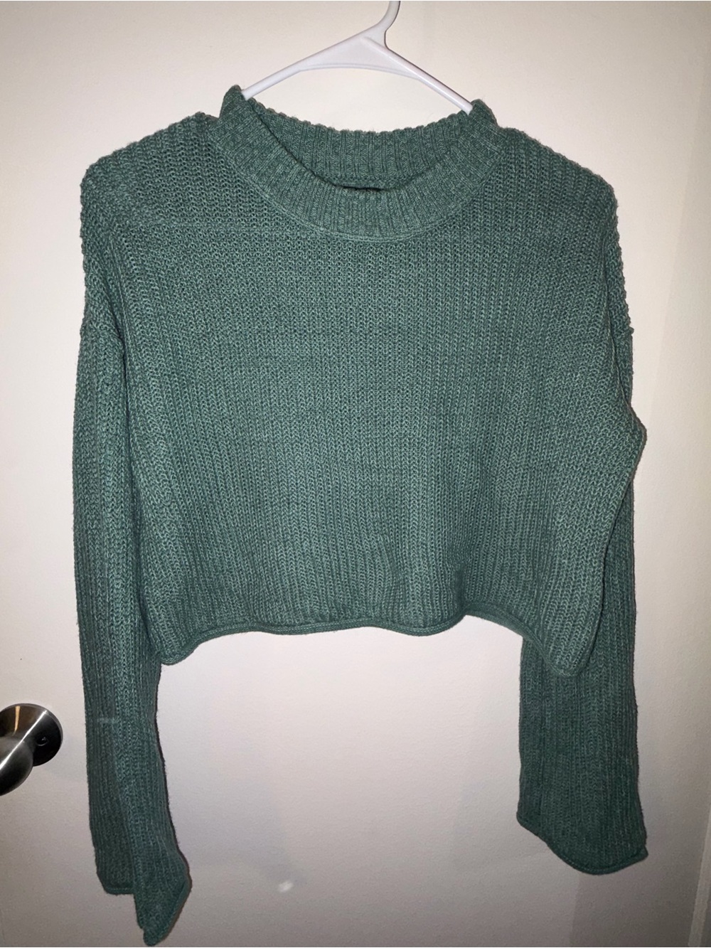 wild fable Chunky Ribbed Cropped Sweater in Teal Green